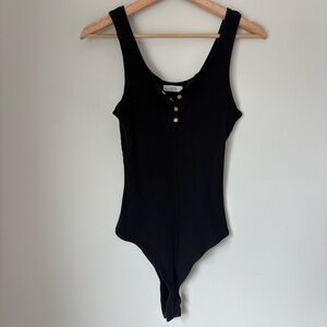 Black Ribbed Active USA bodysuit